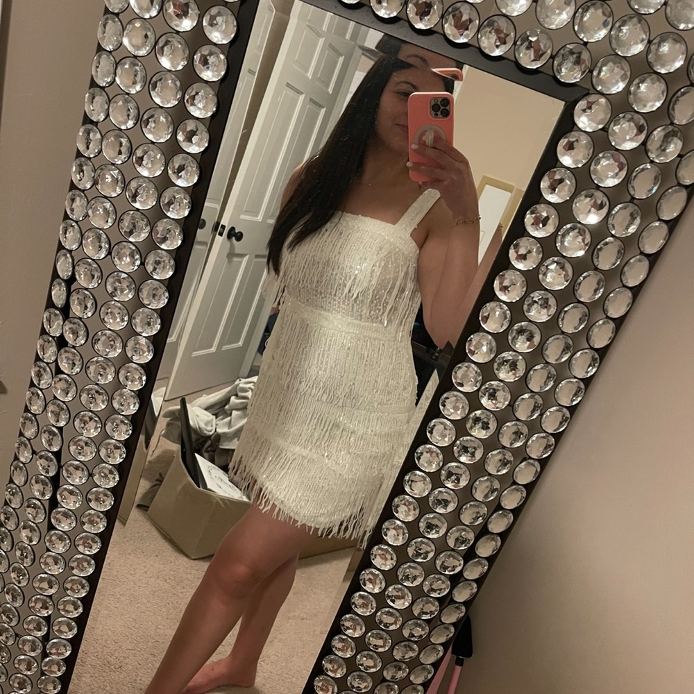 SHEIN White Fringe Mini Dress